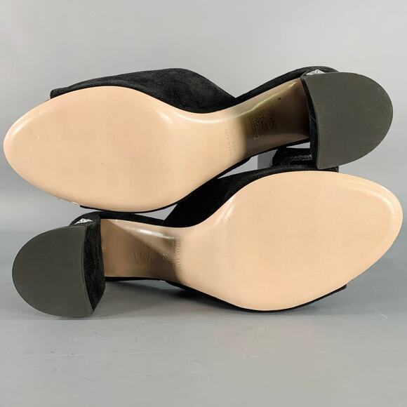 MIU MIU Size 11 Black Suede Rhinestone Peep Toe Sandals